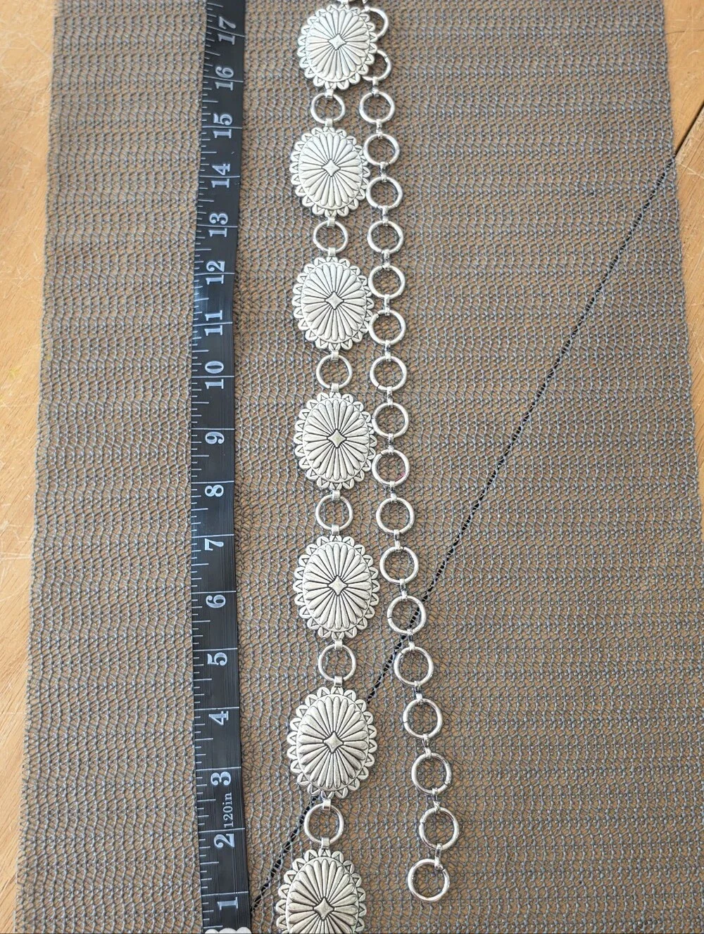 Silver Tone Western Concho Chain Link Belt  Adjustable Boho Cowgirl Style